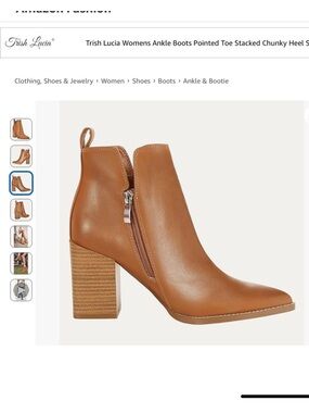 Tan Pointed Toe V-Cut Ankle Boot with Stacked Heel
